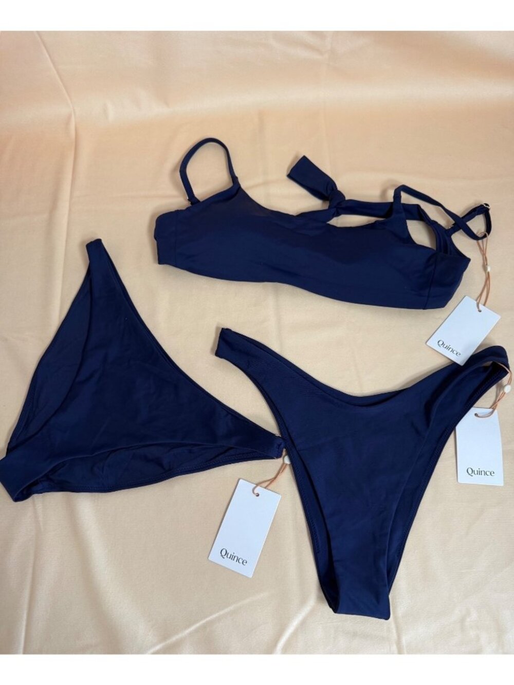 Quince Womens Navy Bikini Set Tank Top Tie Back Italian High Rise Bottom Medium